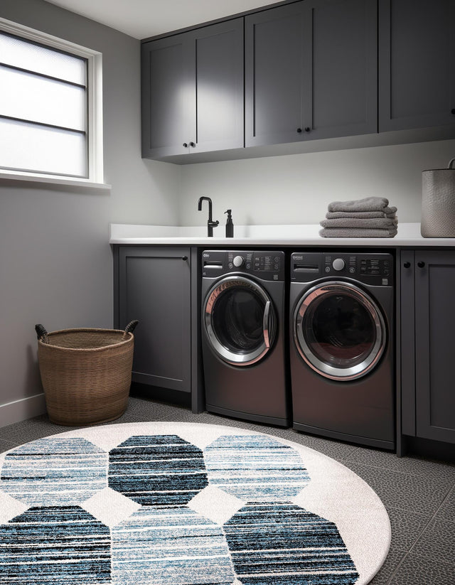 Blue 10' x 10' Aramis Round Area Rug Polypropylene With Cotton Backing Easy Clean Living Room Bedroom Dining Office Carpet for Sale at Rug Engine