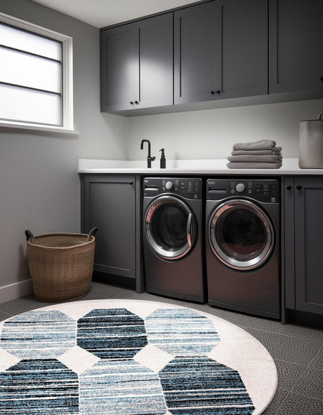 Blue 3' 3 x 3' 3 Aramis Round Area Rug Polypropylene With Cotton Backing Easy Clean Living Room Bedroom Dining Office Carpet for Sale at Rug Engine