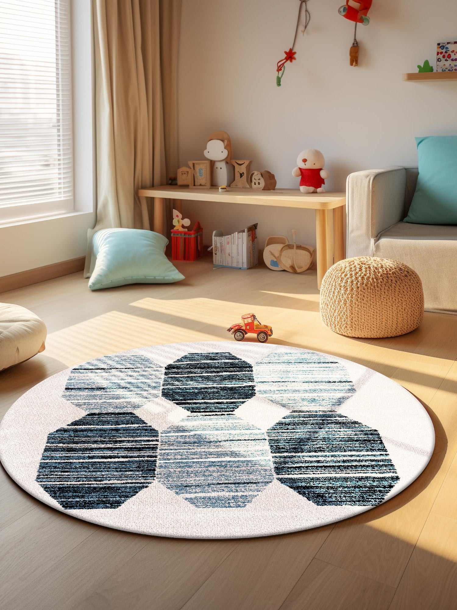 Blue 10' x 10' Aramis Round Area Rug Polypropylene With Cotton Backing Easy Clean Living Room Bedroom Dining Office Carpet for Sale at Rug Engine