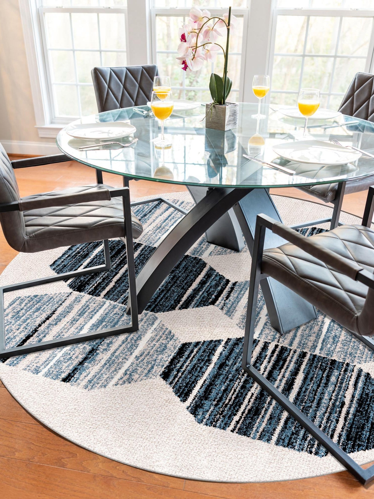 Blue 5' 3 x 5' 3 Aramis Round Area Rug Polypropylene With Cotton Backing Easy Clean Living Room Bedroom Dining Office Carpet for Sale at Rug Engine