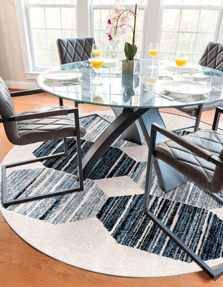 Blue 5' 3 x 5' 3 Aramis Round Area Rug Polypropylene With Cotton Backing Easy Clean Living Room Bedroom Dining Office Carpet for Sale at Rug Engine