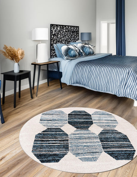 Blue 10' x 10' Aramis Round Area Rug Polypropylene With Cotton Backing Easy Clean Living Room Bedroom Dining Office Carpet for Sale at Rug Engine