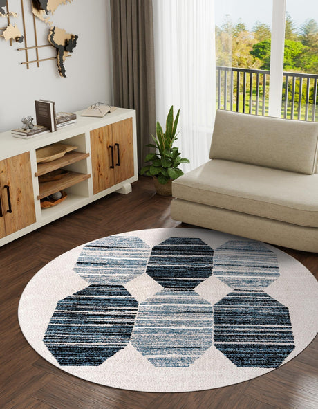 Blue 7' x 7' Aramis Round Area Rug Polypropylene With Cotton Backing Easy Clean Living Room Bedroom Dining Office Carpet for Sale at Rug Engine
