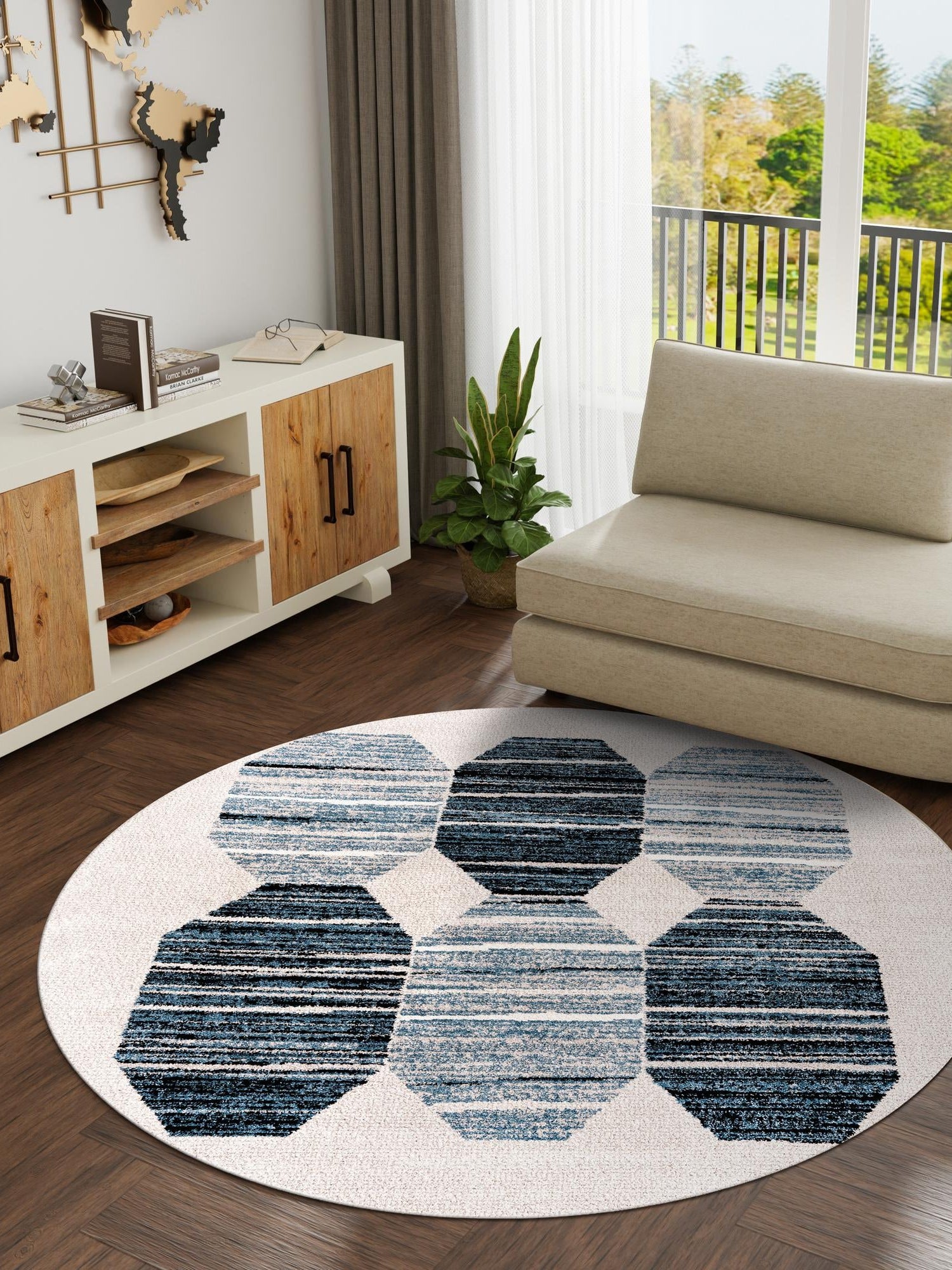 Blue 3' 3 x 3' 3 Aramis Round Area Rug Polypropylene With Cotton Backing Easy Clean Living Room Bedroom Dining Office Carpet for Sale at Rug Engine