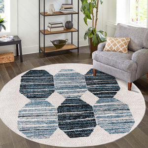 Blue 7' x 7' Aramis Round Area Rug Polypropylene With Cotton Backing Easy Clean Living Room Bedroom Dining Office Carpet for Sale at Rug Engine