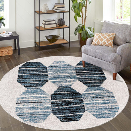 Blue 7' x 7' Aramis Round Area Rug Polypropylene With Cotton Backing Easy Clean Living Room Bedroom Dining Office Carpet for Sale at Rug Engine