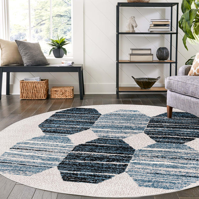 Blue 7' x 7' Aramis Round Area Rug Polypropylene With Cotton Backing Easy Clean Living Room Bedroom Dining Office Carpet for Sale at Rug Engine
