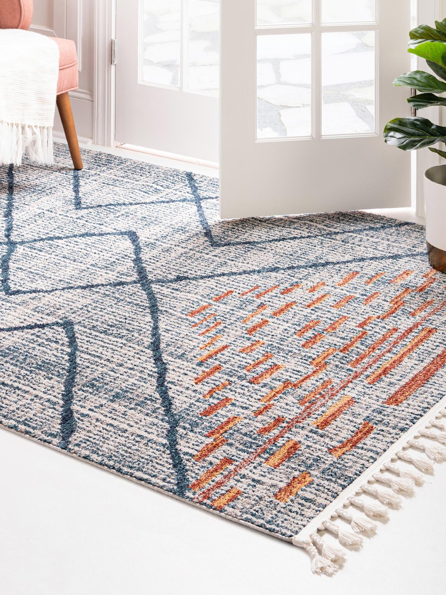 Blue 5' 3 x 8' Aramis Rectangle Area Rug Polypropylene With Cotton Backing Easy Clean Living Room Bedroom Dining Office Carpet for Sale at Rug Engine