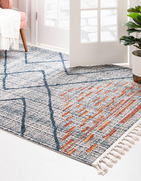 Blue 5' 3 x 8' Aramis Rectangle Area Rug Polypropylene With Cotton Backing Easy Clean Living Room Bedroom Dining Office Carpet for Sale at Rug Engine