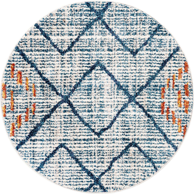Blue 3' 3 x 3' 3 Aramis Round Area Rug Polypropylene With Cotton Backing Easy Clean Living Room Bedroom Dining Office Carpet for Sale at Rug Engine