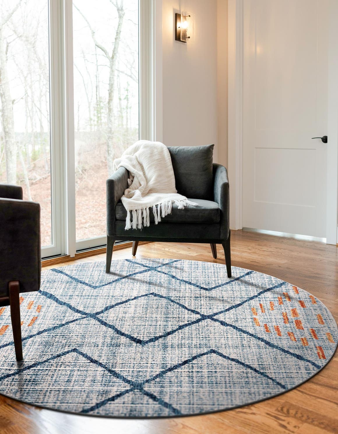 Blue 10' x 10' Aramis Round Area Rug Polypropylene With Cotton Backing Easy Clean Living Room Bedroom Dining Office Carpet for Sale at Rug Engine