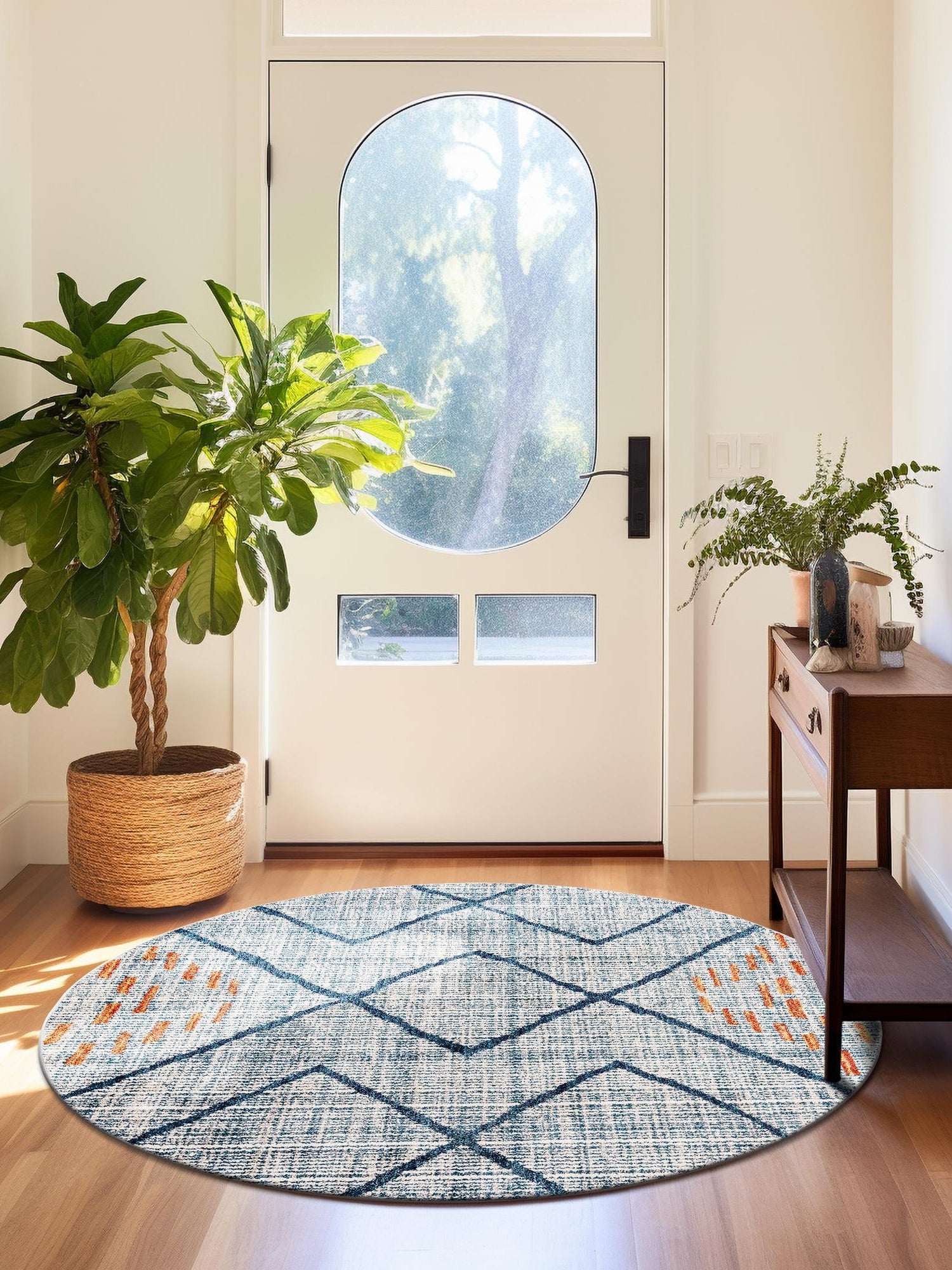 Blue 7' x 7' Aramis Round Area Rug Polypropylene With Cotton Backing Easy Clean Living Room Bedroom Dining Office Carpet for Sale at Rug Engine