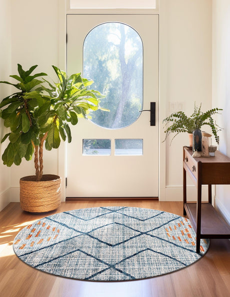 Blue 7' x 7' Aramis Round Area Rug Polypropylene With Cotton Backing Easy Clean Living Room Bedroom Dining Office Carpet for Sale at Rug Engine
