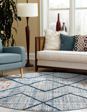 Blue 5' 3 x 5' 3 Aramis Round Area Rug Polypropylene With Cotton Backing Easy Clean Living Room Bedroom Dining Office Carpet for Sale at Rug Engine