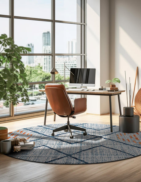 Blue 3' 3 x 3' 3 Aramis Round Area Rug Polypropylene With Cotton Backing Easy Clean Living Room Bedroom Dining Office Carpet for Sale at Rug Engine