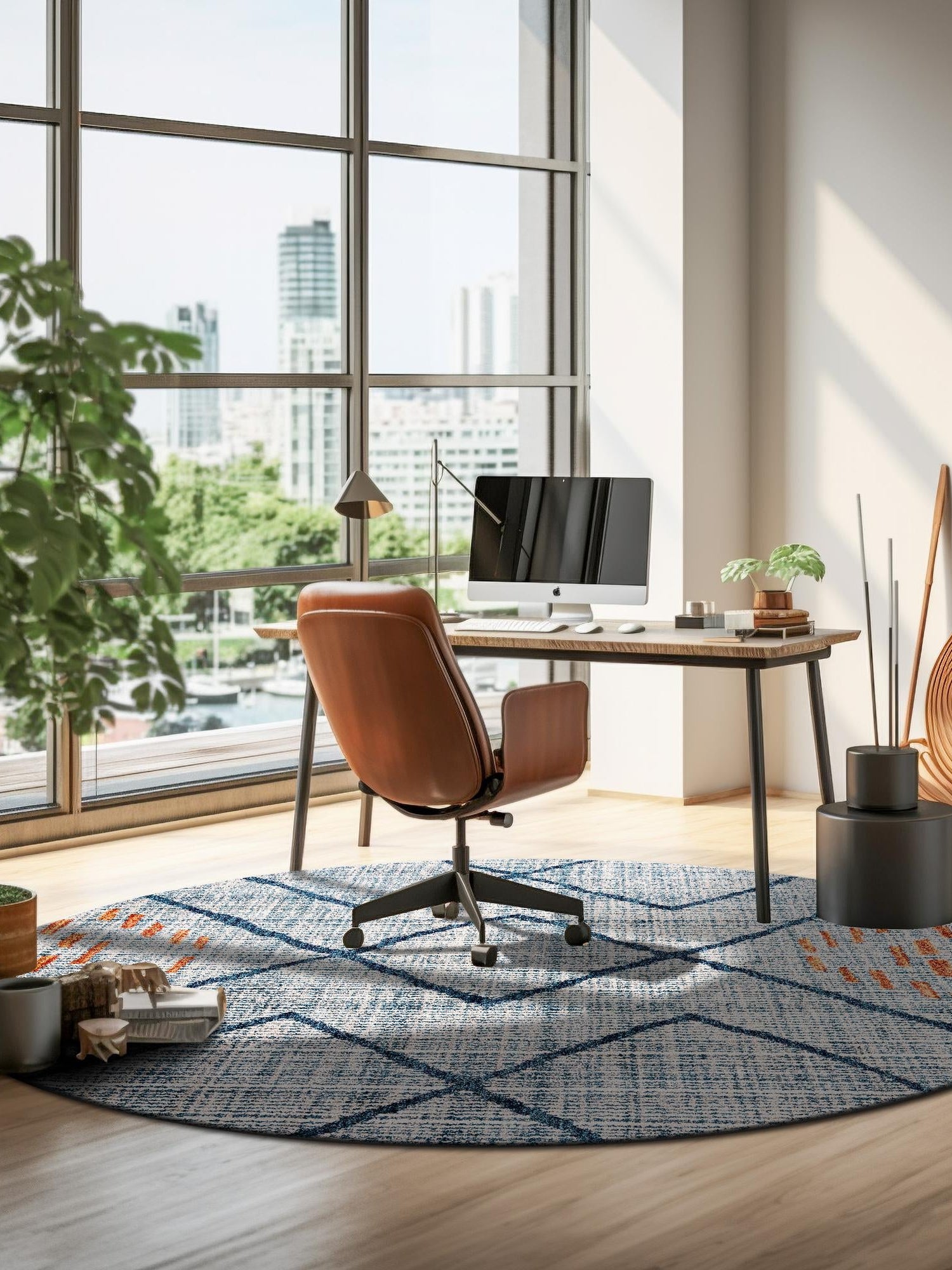 Blue 7' x 7' Aramis Round Area Rug Polypropylene With Cotton Backing Easy Clean Living Room Bedroom Dining Office Carpet for Sale at Rug Engine