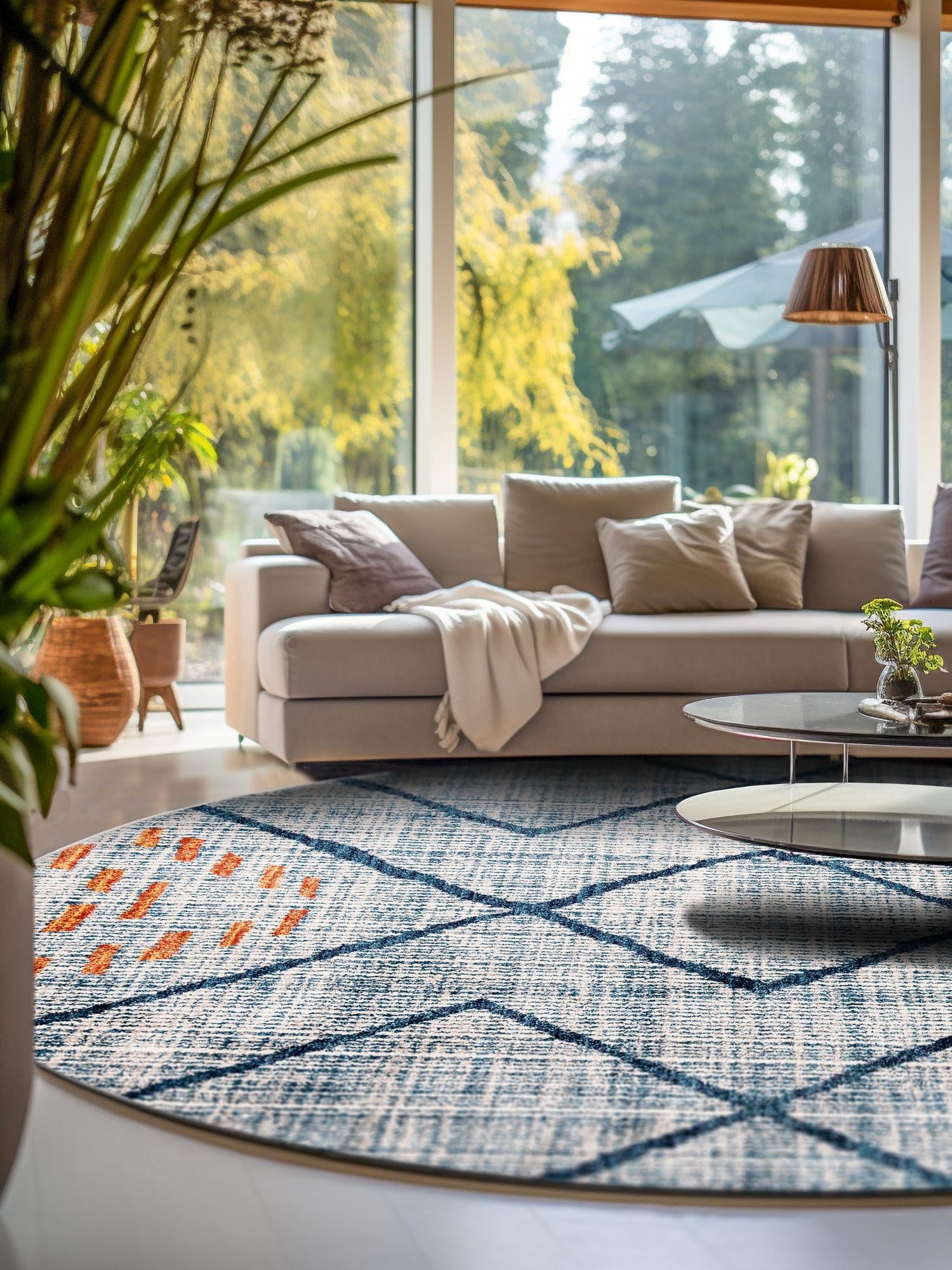 Blue 7' x 7' Aramis Round Area Rug Polypropylene With Cotton Backing Easy Clean Living Room Bedroom Dining Office Carpet for Sale at Rug Engine
