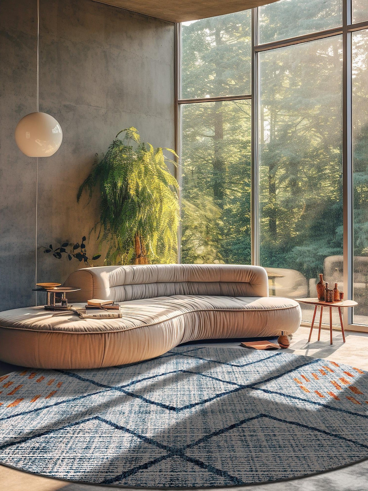 Blue 7' x 7' Aramis Round Area Rug Polypropylene With Cotton Backing Easy Clean Living Room Bedroom Dining Office Carpet for Sale at Rug Engine