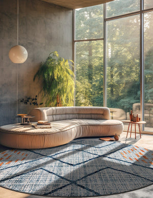 Blue 5' 3 x 5' 3 Aramis Round Area Rug Polypropylene With Cotton Backing Easy Clean Living Room Bedroom Dining Office Carpet for Sale at Rug Engine