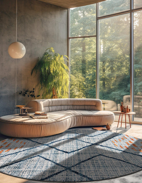 Blue 3' 3 x 3' 3 Aramis Round Area Rug Polypropylene With Cotton Backing Easy Clean Living Room Bedroom Dining Office Carpet for Sale at Rug Engine