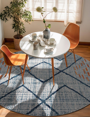 Blue 3' 3 x 3' 3 Aramis Round Area Rug Polypropylene With Cotton Backing Easy Clean Living Room Bedroom Dining Office Carpet for Sale at Rug Engine