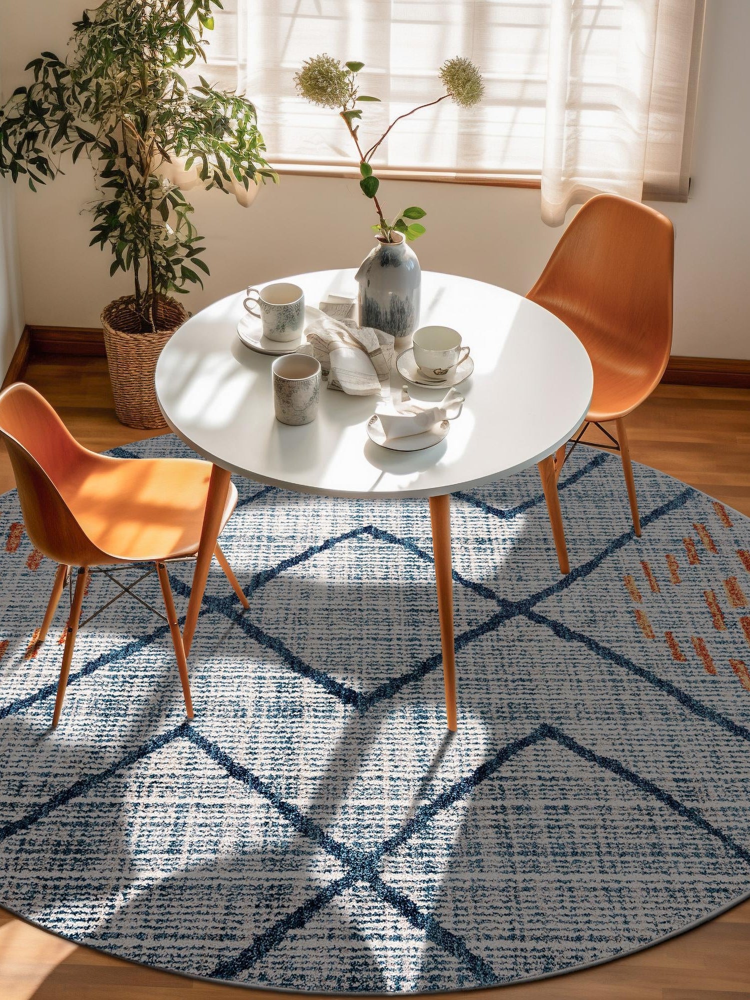 Blue 5' 3 x 5' 3 Aramis Round Area Rug Polypropylene With Cotton Backing Easy Clean Living Room Bedroom Dining Office Carpet for Sale at Rug Engine