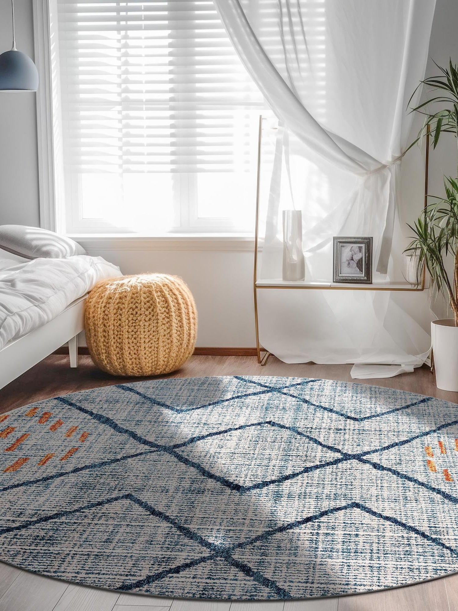 Blue 3' 3 x 3' 3 Aramis Round Area Rug Polypropylene With Cotton Backing Easy Clean Living Room Bedroom Dining Office Carpet for Sale at Rug Engine