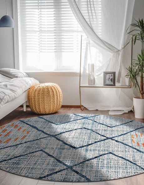 Blue 3' 3 x 3' 3 Aramis Round Area Rug Polypropylene With Cotton Backing Easy Clean Living Room Bedroom Dining Office Carpet for Sale at Rug Engine