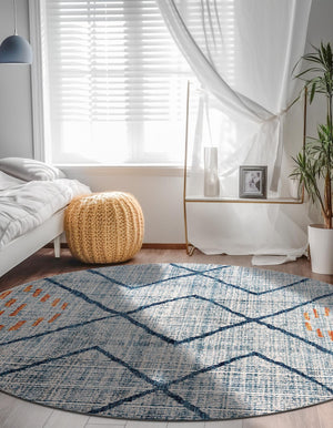 Blue 5' 3 x 5' 3 Aramis Round Area Rug Polypropylene With Cotton Backing Easy Clean Living Room Bedroom Dining Office Carpet for Sale at Rug Engine