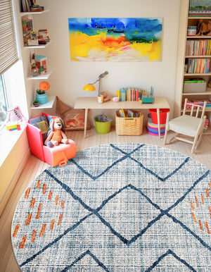 Blue 3' 3 x 3' 3 Aramis Round Area Rug Polypropylene With Cotton Backing Easy Clean Living Room Bedroom Dining Office Carpet for Sale at Rug Engine