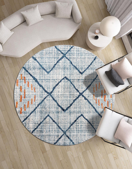 Blue 10' x 10' Aramis Round Area Rug Polypropylene With Cotton Backing Easy Clean Living Room Bedroom Dining Office Carpet for Sale at Rug Engine