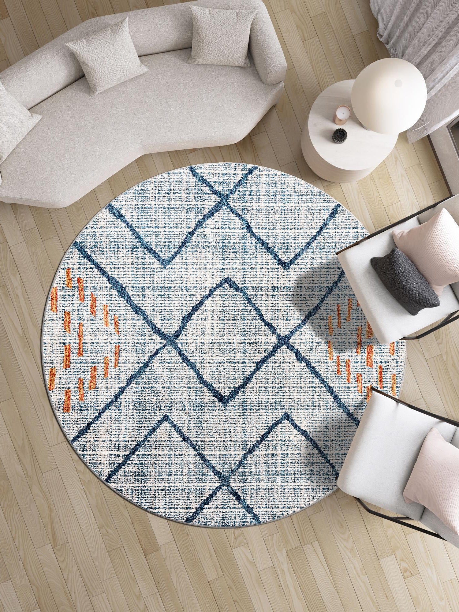 Blue 5' 3 x 5' 3 Aramis Round Area Rug Polypropylene With Cotton Backing Easy Clean Living Room Bedroom Dining Office Carpet for Sale at Rug Engine