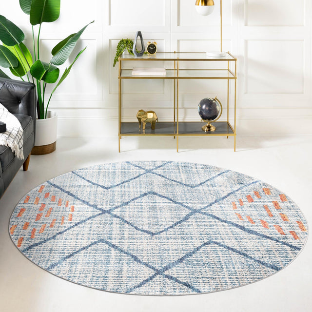 Blue 3' 3 x 3' 3 Aramis Round Area Rug Polypropylene With Cotton Backing Easy Clean Living Room Bedroom Dining Office Carpet for Sale at Rug Engine