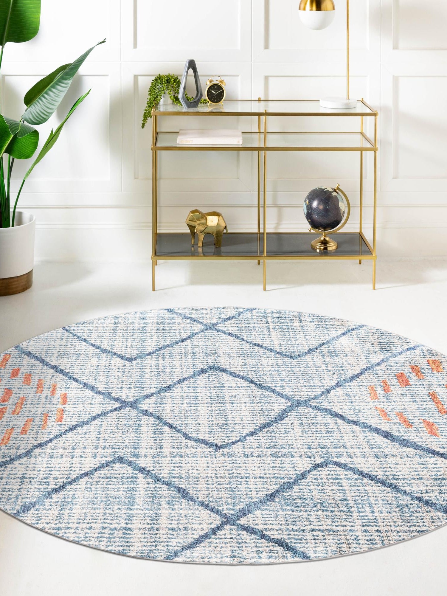 Blue 7' x 7' Aramis Round Area Rug Polypropylene With Cotton Backing Easy Clean Living Room Bedroom Dining Office Carpet for Sale at Rug Engine