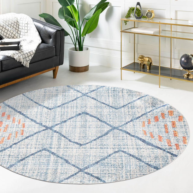 Blue 10' x 10' Aramis Round Area Rug Polypropylene With Cotton Backing Easy Clean Living Room Bedroom Dining Office Carpet for Sale at Rug Engine