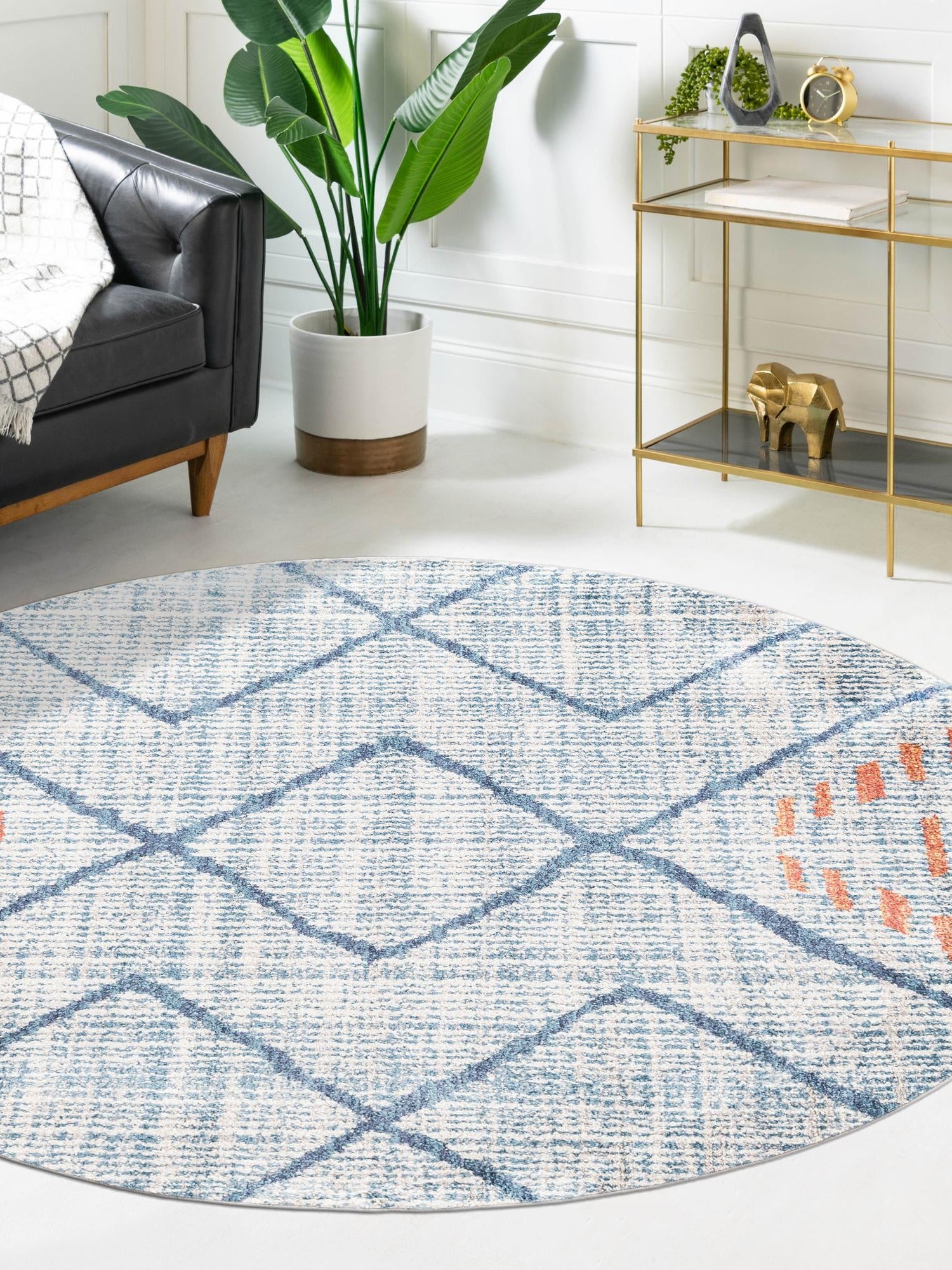Blue 5' 3 x 5' 3 Aramis Round Area Rug Polypropylene With Cotton Backing Easy Clean Living Room Bedroom Dining Office Carpet for Sale at Rug Engine
