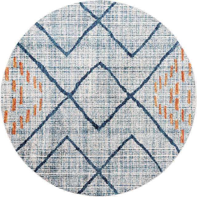 Blue 7' x 7' Aramis Round Area Rug Polypropylene With Cotton Backing Easy Clean Living Room Bedroom Dining Office Carpet for Sale at Rug Engine