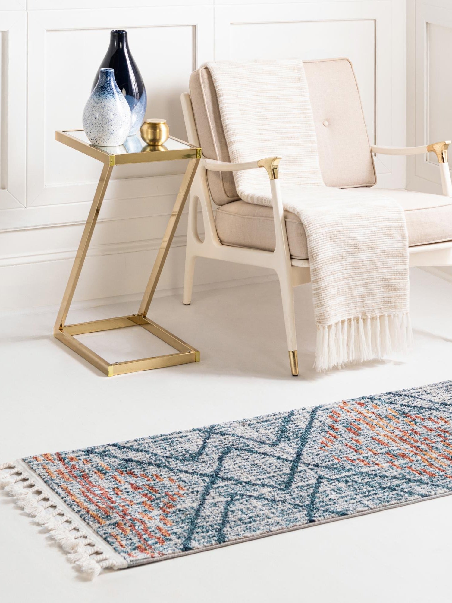 Blue 2' 7 x 13' Aramis Runner Area Rug Polypropylene With Cotton Backing Easy Clean Living Room Bedroom Dining Office Carpet for Sale at Rug Engine