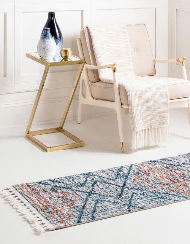 Blue 2' 7 x 13' Aramis Runner Area Rug Polypropylene With Cotton Backing Easy Clean Living Room Bedroom Dining Office Carpet for Sale at Rug Engine