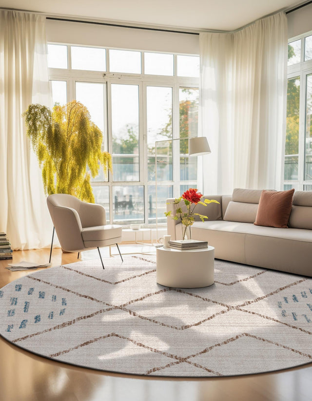 Ivory 3' 3 x 3' 3 Aramis Round Area Rug Polypropylene With Cotton Backing Easy Clean Living Room Bedroom Dining Office Carpet for Sale at Rug Engine