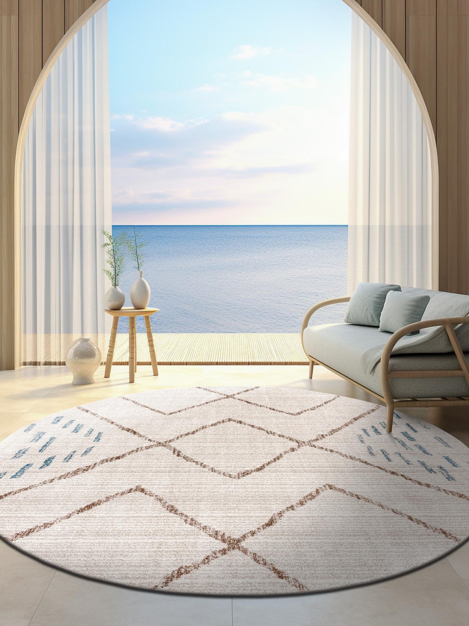 Ivory 3' 3 x 3' 3 Aramis Round Area Rug Polypropylene With Cotton Backing Easy Clean Living Room Bedroom Dining Office Carpet for Sale at Rug Engine