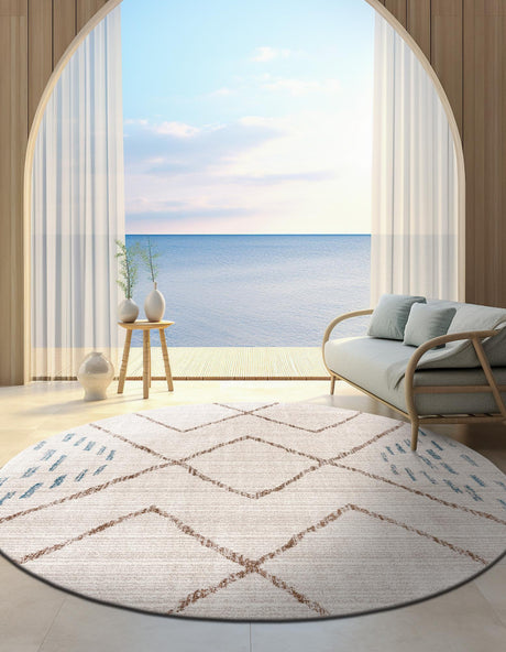 Ivory 3' 3 x 3' 3 Aramis Round Area Rug Polypropylene With Cotton Backing Easy Clean Living Room Bedroom Dining Office Carpet for Sale at Rug Engine