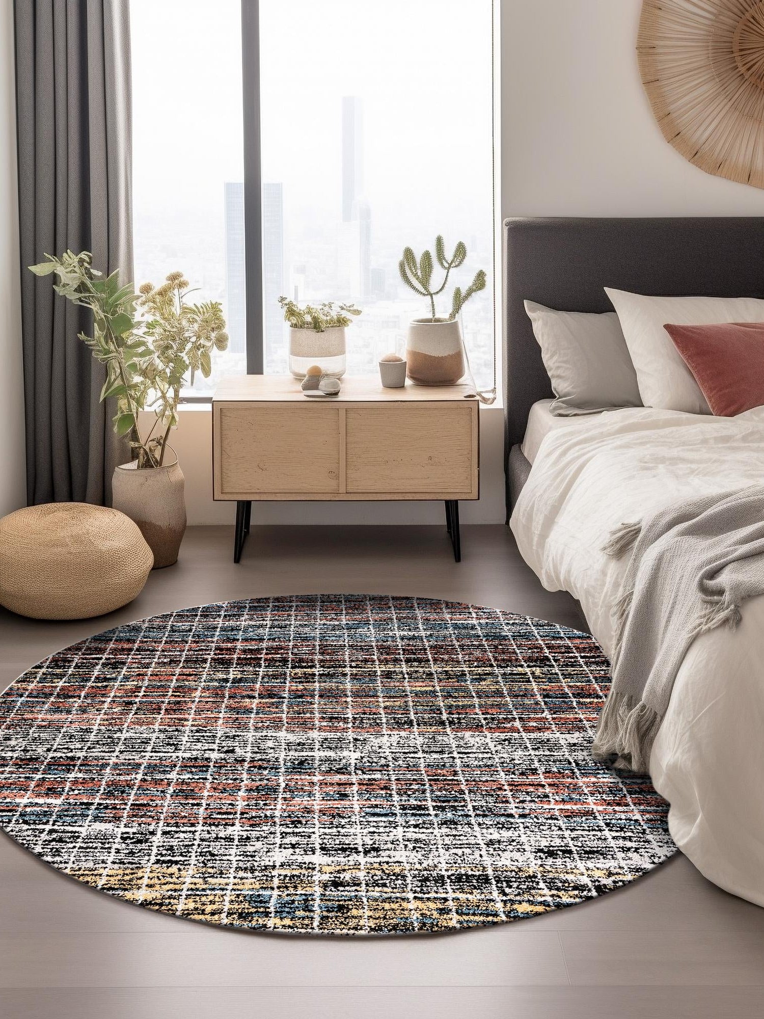 Multicolor 7' x 7' Aramis Round Area Rug Polypropylene With Cotton Backing Easy Clean Living Room Bedroom Dining Office Carpet for Sale at Rug Engine
