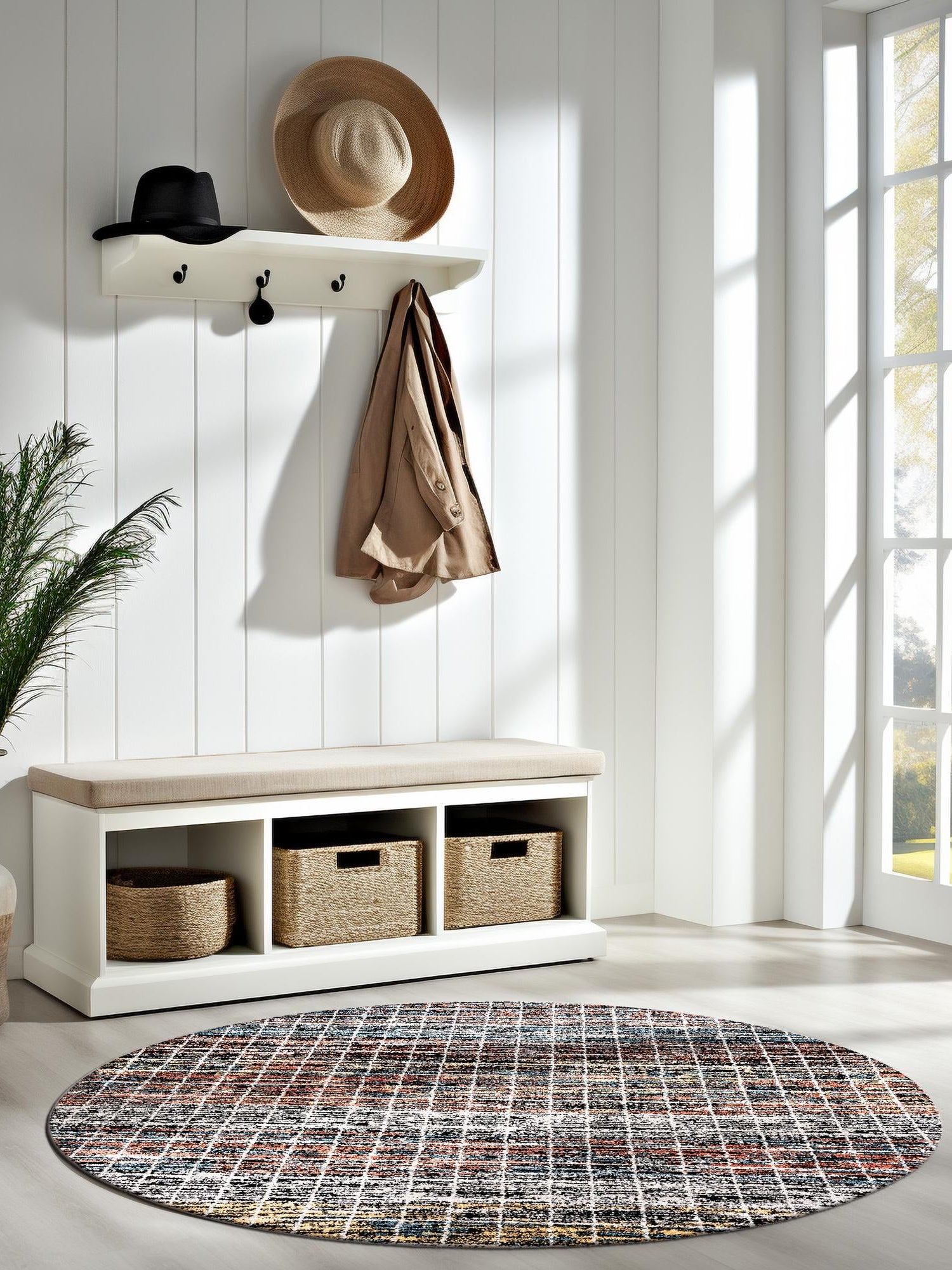 Multicolor 5' 3 x 5' 3 Aramis Round Area Rug Polypropylene With Cotton Backing Easy Clean Living Room Bedroom Dining Office Carpet for Sale at Rug Engine