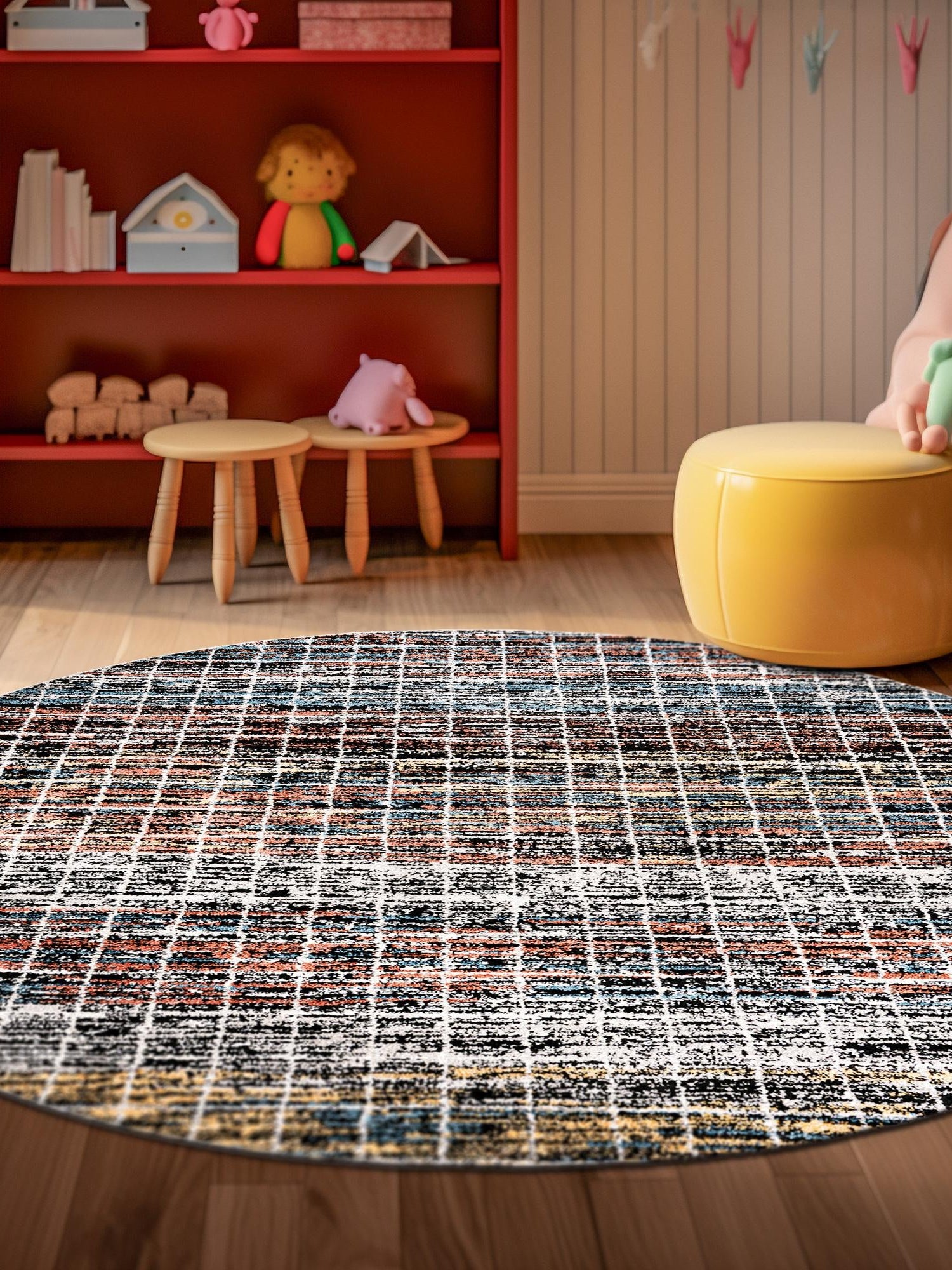 Multicolor 3' 3 x 3' 3 Aramis Round Area Rug Polypropylene With Cotton Backing Easy Clean Living Room Bedroom Dining Office Carpet for Sale at Rug Engine