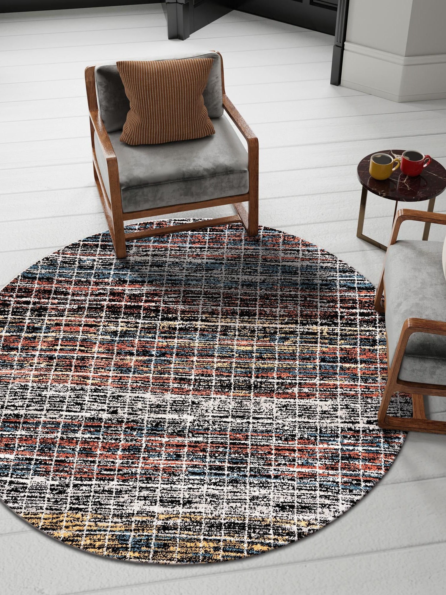 Multicolor 3' 3 x 3' 3 Aramis Round Area Rug Polypropylene With Cotton Backing Easy Clean Living Room Bedroom Dining Office Carpet for Sale at Rug Engine