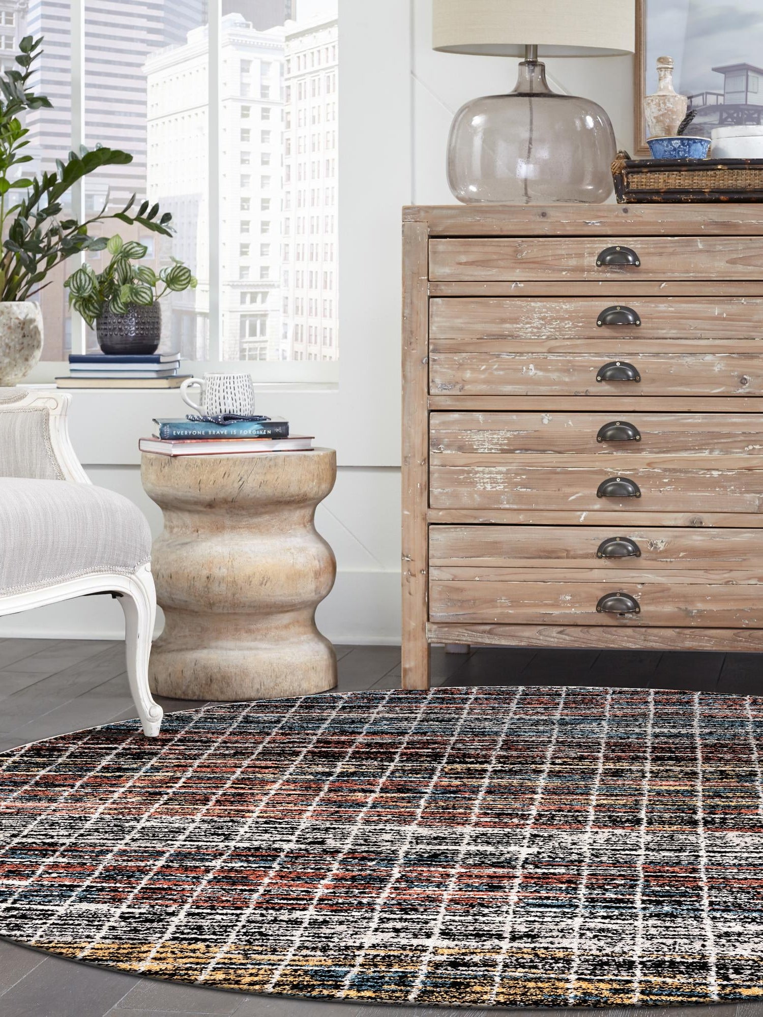 Multicolor 3' 3 x 3' 3 Aramis Round Area Rug Polypropylene With Cotton Backing Easy Clean Living Room Bedroom Dining Office Carpet for Sale at Rug Engine