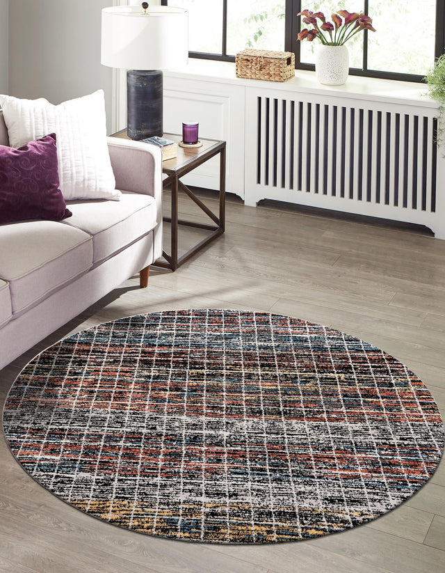Multicolor 7' x 7' Aramis Round Area Rug Polypropylene With Cotton Backing Easy Clean Living Room Bedroom Dining Office Carpet for Sale at Rug Engine
