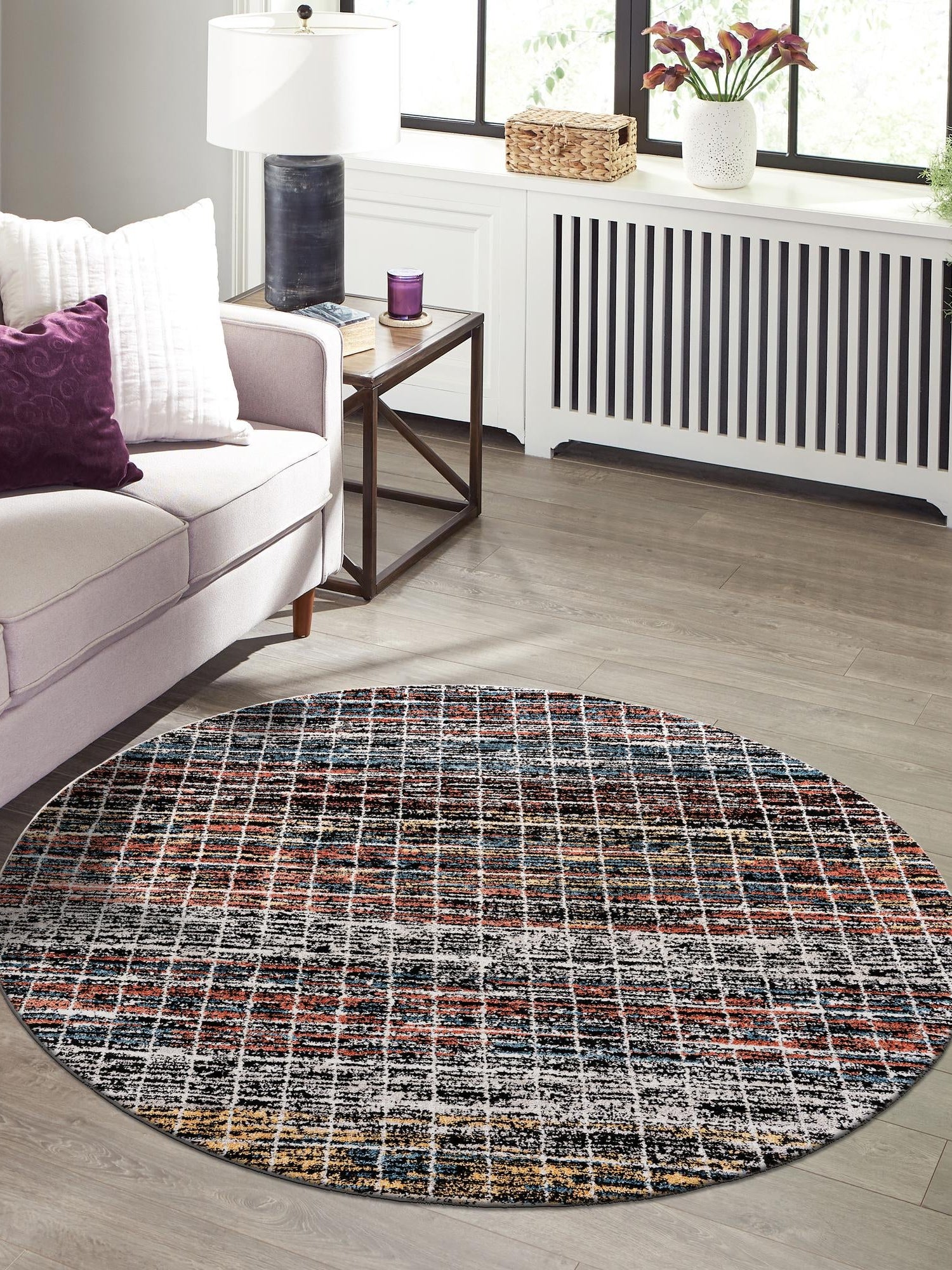Multicolor 3' 3 x 3' 3 Aramis Round Area Rug Polypropylene With Cotton Backing Easy Clean Living Room Bedroom Dining Office Carpet for Sale at Rug Engine