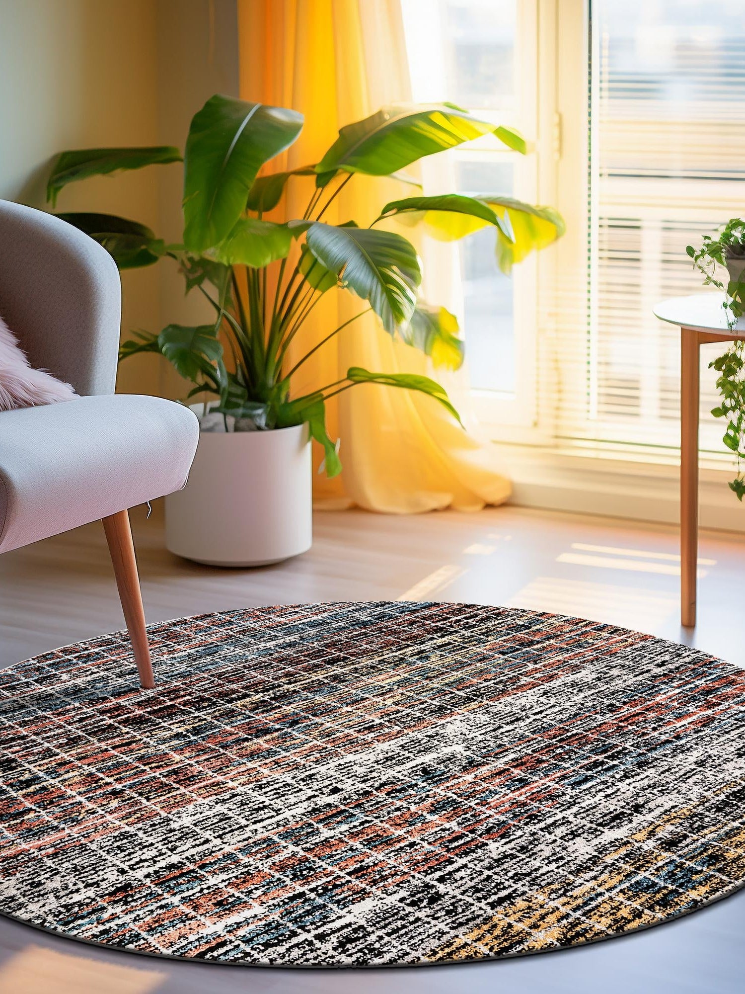 Multicolor 3' 3 x 3' 3 Aramis Round Area Rug Polypropylene With Cotton Backing Easy Clean Living Room Bedroom Dining Office Carpet for Sale at Rug Engine